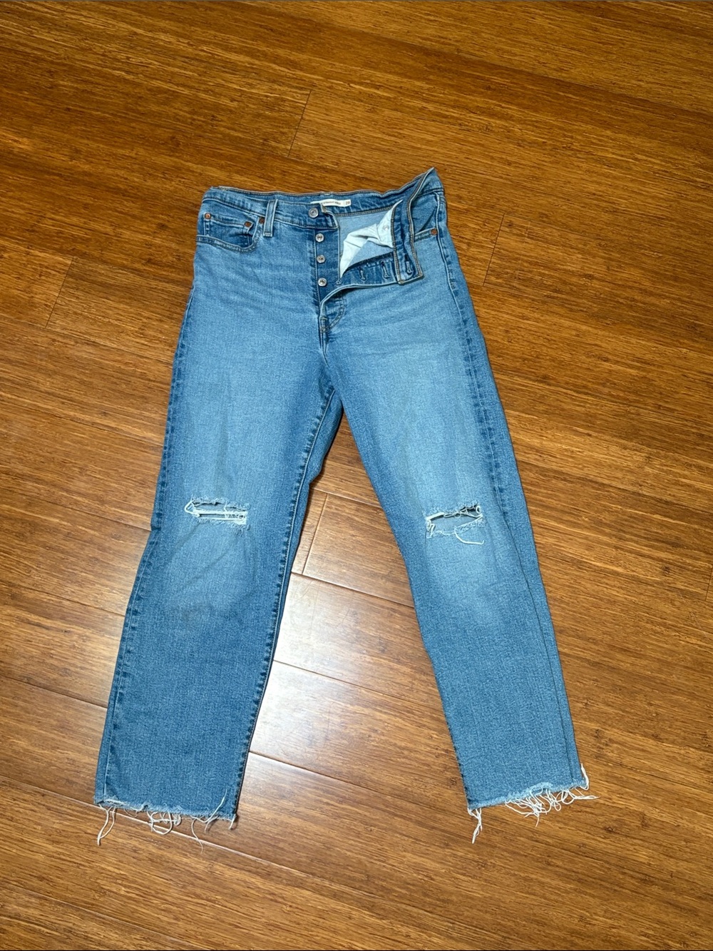 Levi's Light Blue Straight-Leg Jeans with Distressed Knees
